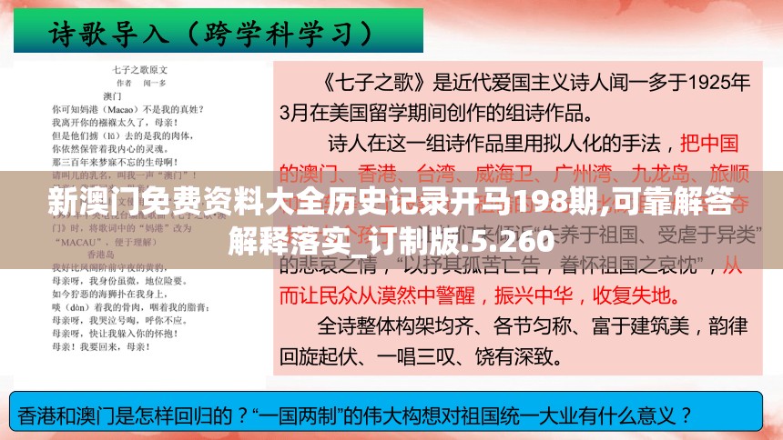 新澳门免费资料大全历史记录开马198期,可靠解答解释落实_订制版.5.260